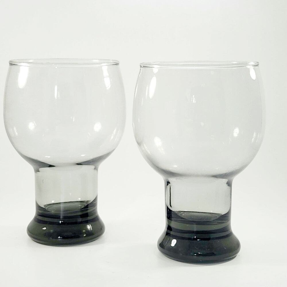 Vintage MCM Libbey Stax Smoke Gray Pedestal Goblet Glasses | Set of 2